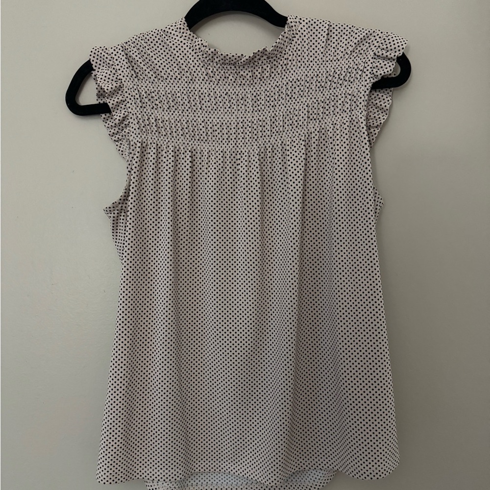 Light Pink Top Mock Neck Ruffle Sleeve Work Blouse - Picture 2 of 5